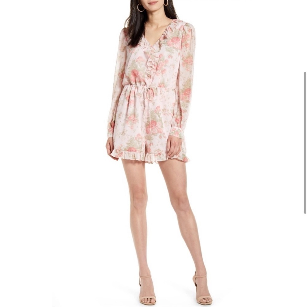 Rachel Parcell Pink Frosty Sophia Floral Romper Long Sleeve Sz L